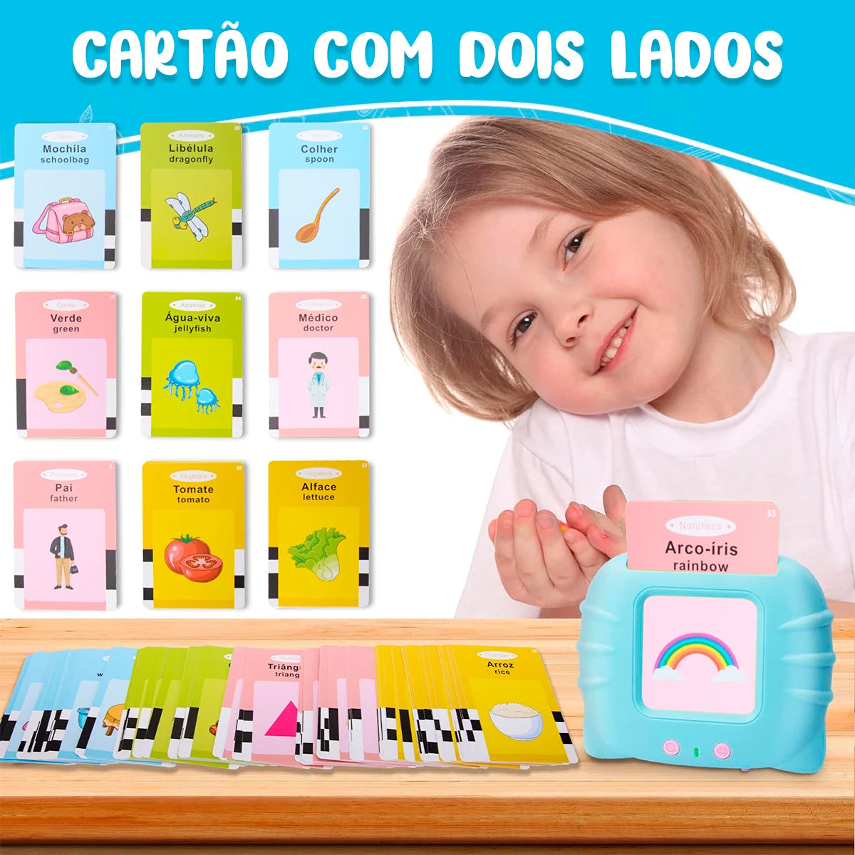 Leitor de Cartões em Português e Inglês – Livro Eletrônico Infantil com Áudio