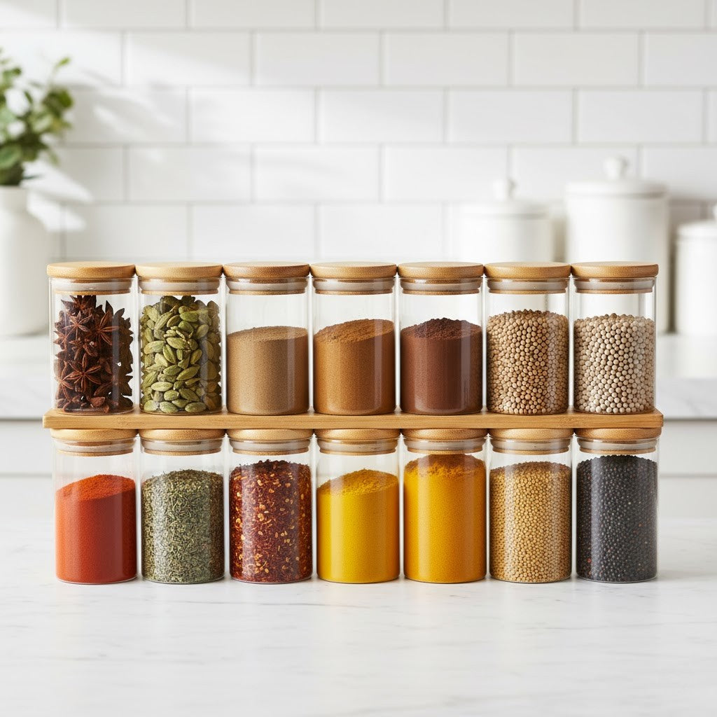 Kit Potes de Vidro EcoGlass - Tampa de Bambu Hermética