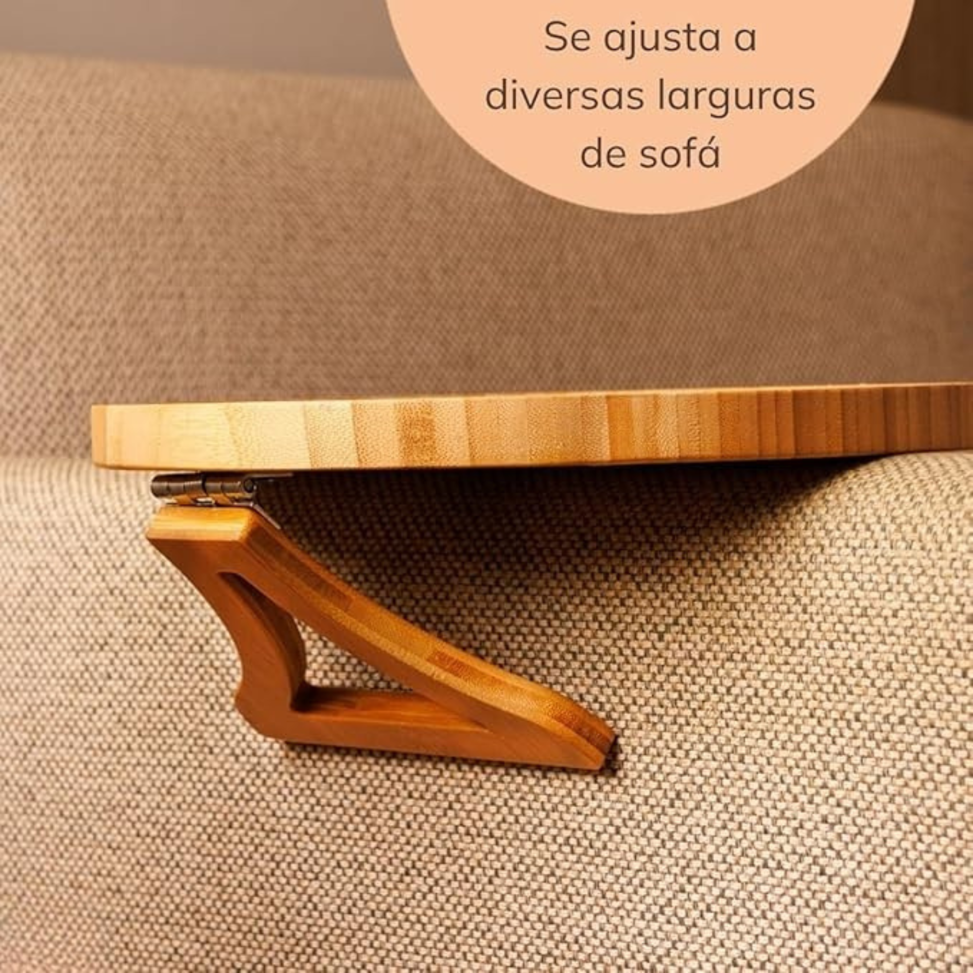 Bandeja Redonda Dobrável de Bambu - Apoio de Sofá 25cm