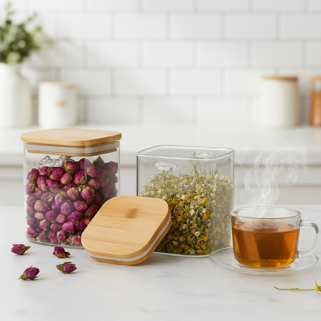 Kit Potes de Vidro - Tampa de Bambu Hermética - EcoGlass