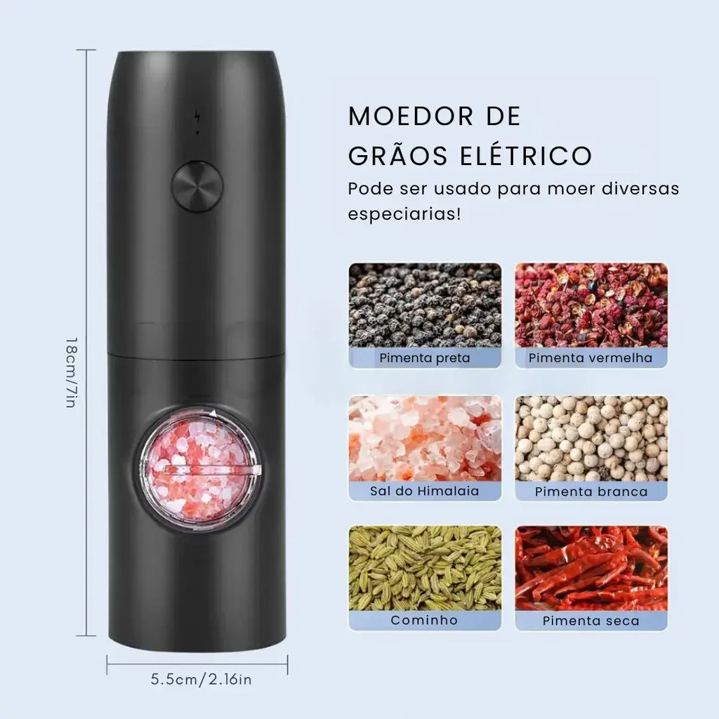 Moedor Elétrico de Sal e Pimenta | Ajuste de Moagem Automático
