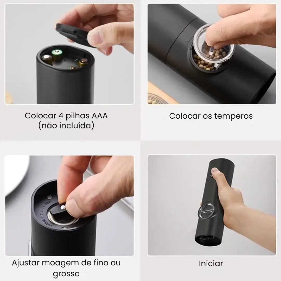 Moedor Elétrico de Sal e Pimenta | Ajuste de Moagem Automático