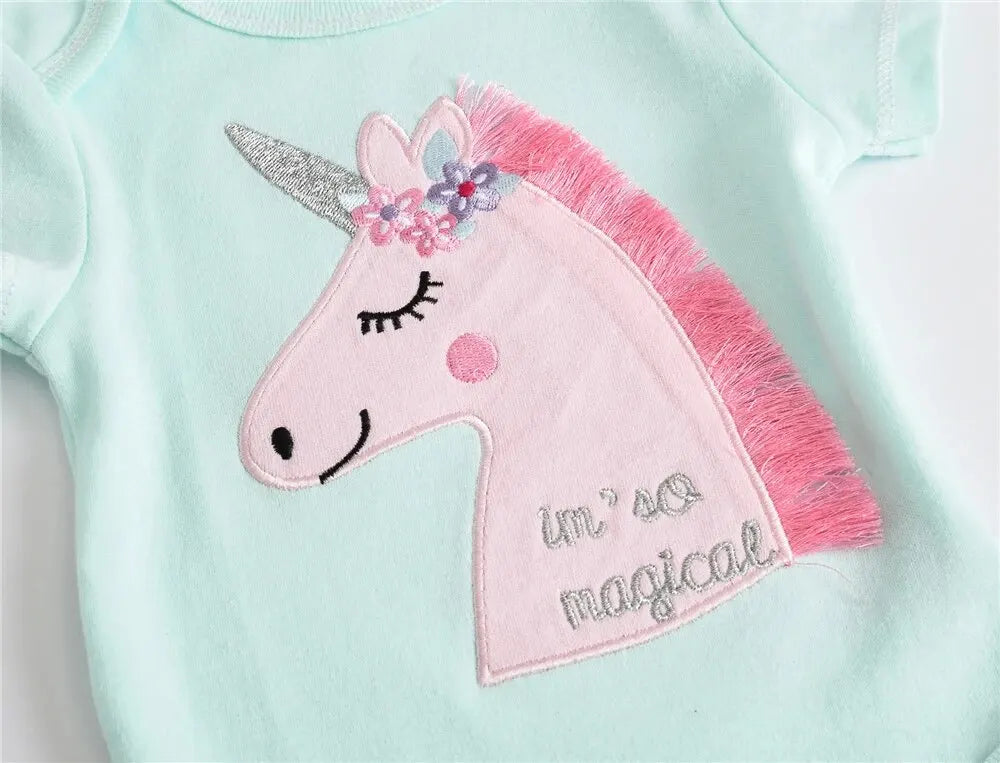 Kit Body Manga Curta Unicórnios - 3 Peças