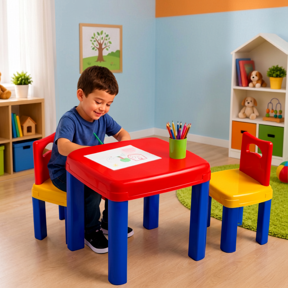 Mesa com Cadeira Desmontável de Plástico – Quarto Infantil