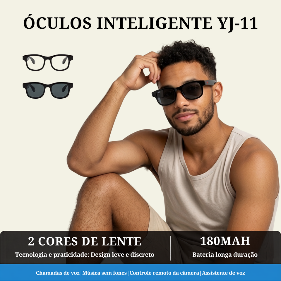 Óculos Inteligente YJ-11 – Câmera, Música e Chamadas