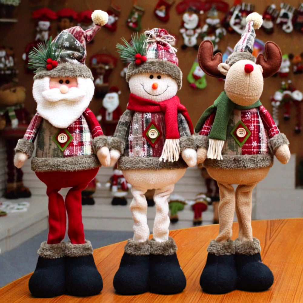 Conjunto Grande de Enfeites de Natal – Papai Noel, Boneco de Neve e Alce