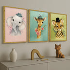 Kit 3 Quadros Decorativos de Bichinhos -  Quarto Infantil