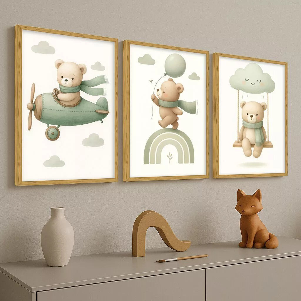 Kit 3 Quadros Decorativos de Bichinhos -  Quarto Infantil