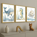 Kit 3 Quadros Decorativos de Bichinhos -  Quarto Infantil