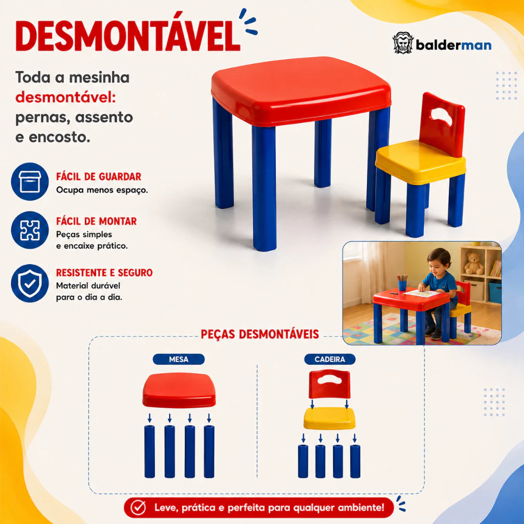 Mesa com Cadeira Desmontável de Plástico – Quarto Infantil
