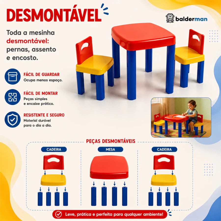 Mesa com Cadeira Desmontável de Plástico – Quarto Infantil