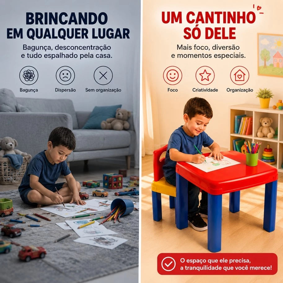 Mesa com Cadeira Desmontável de Plástico – Quarto Infantil