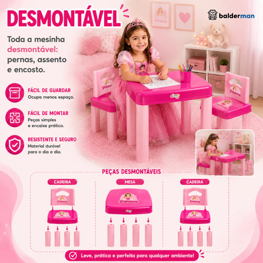 Mesa com Cadeira Desmontável de Plástico – Quarto Infantil