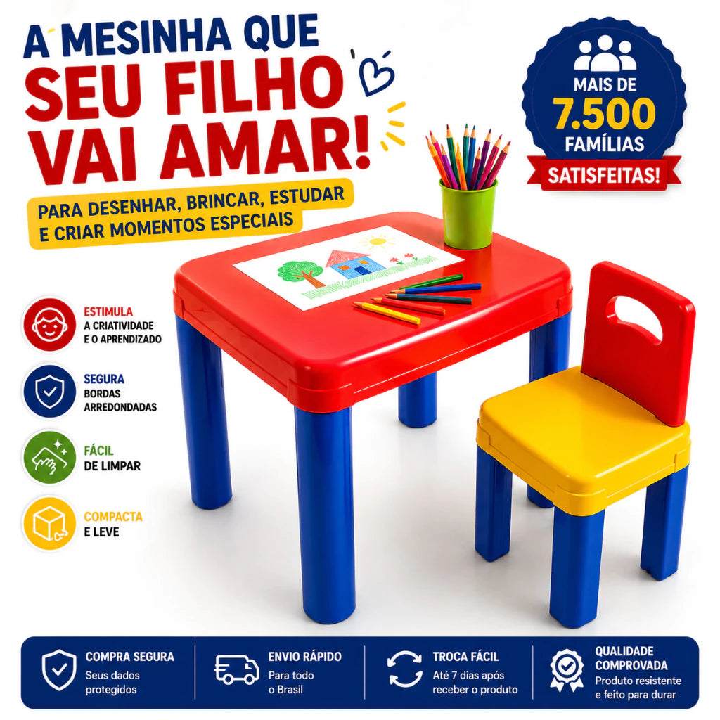 Mesa com Cadeira Desmontável de Plástico – Quarto Infantil