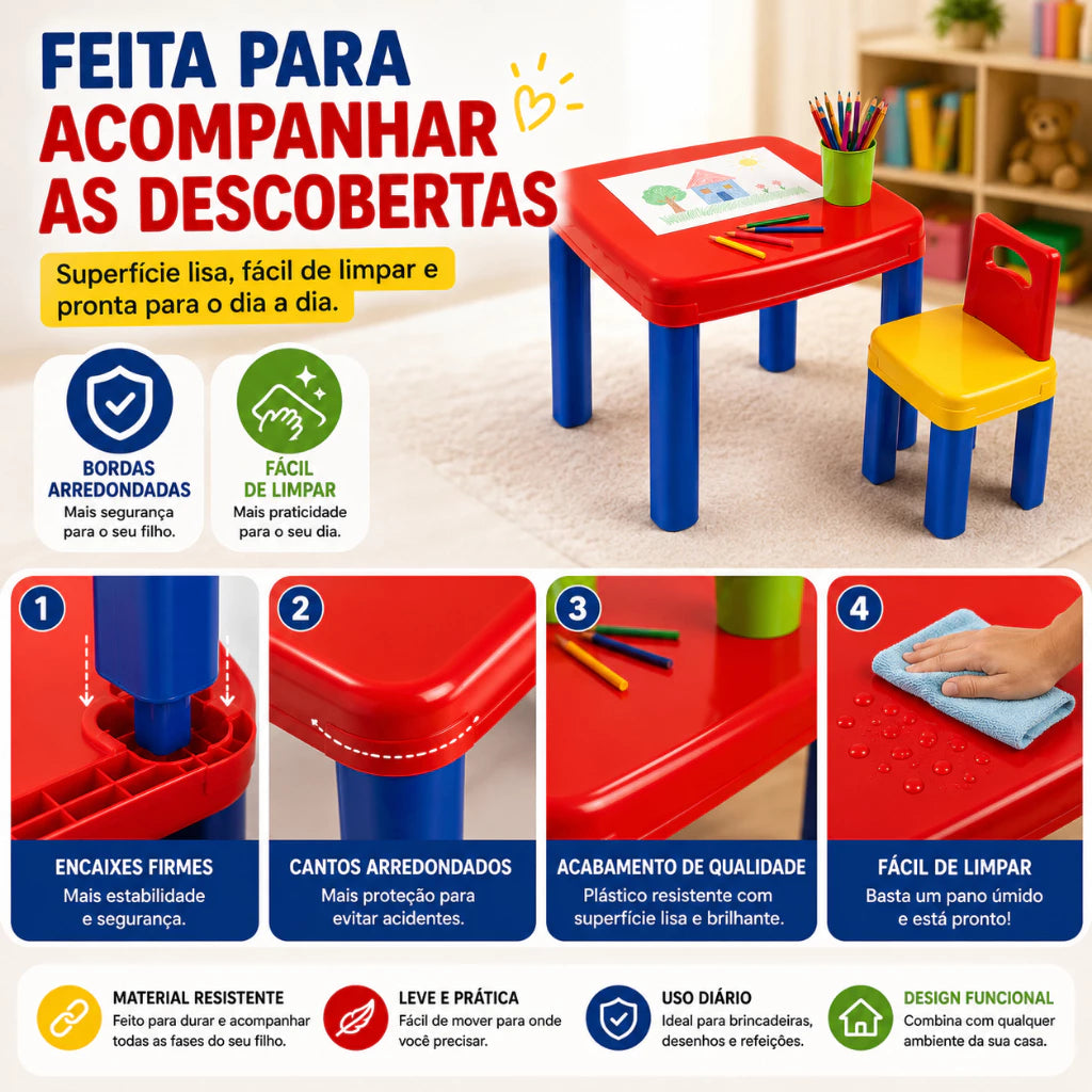 Mesa com Cadeira Desmontável de Plástico – Quarto Infantil